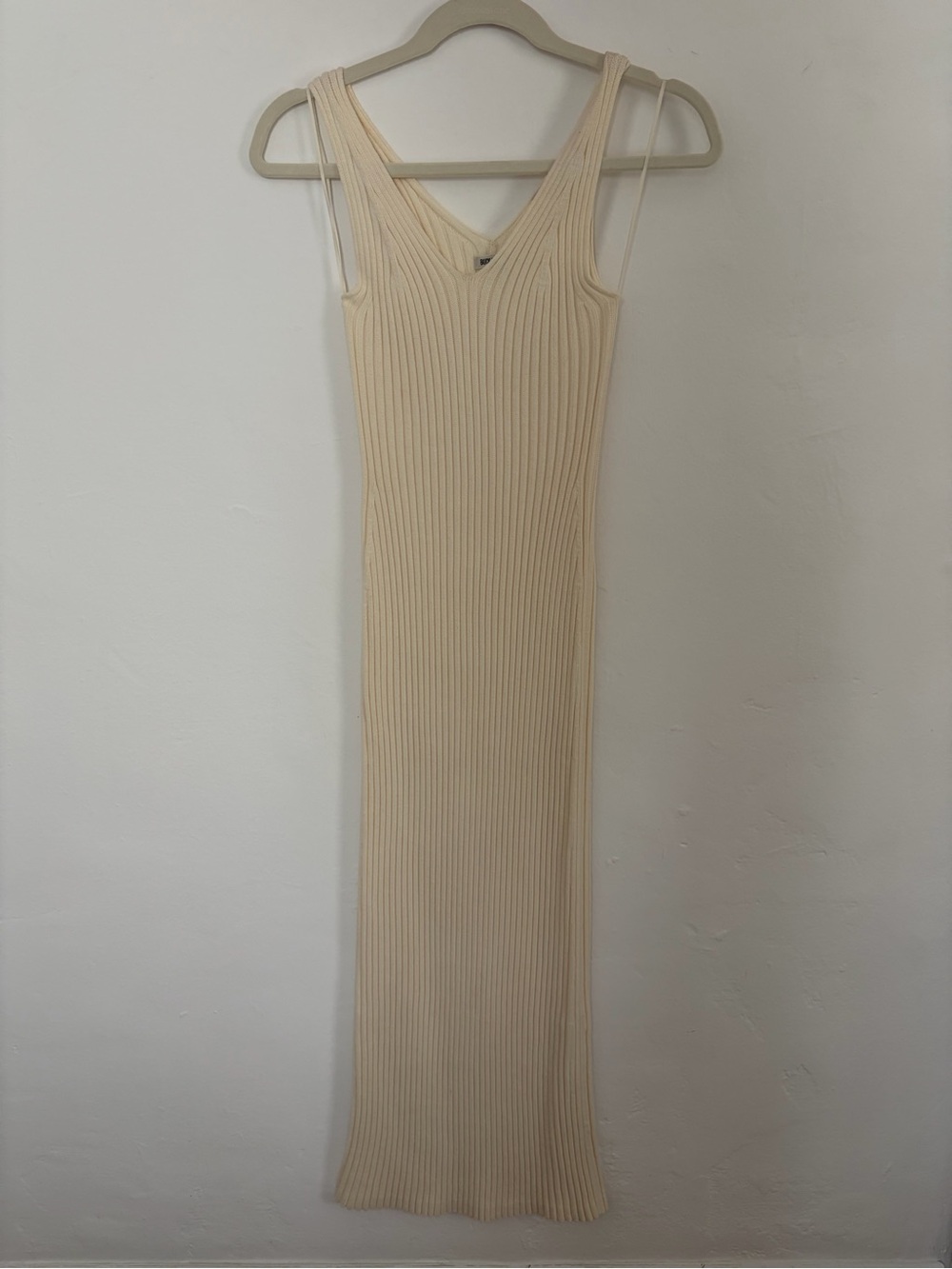 Buck Mason Sleeveless Ribbed Sweater Midi Dress in Cream